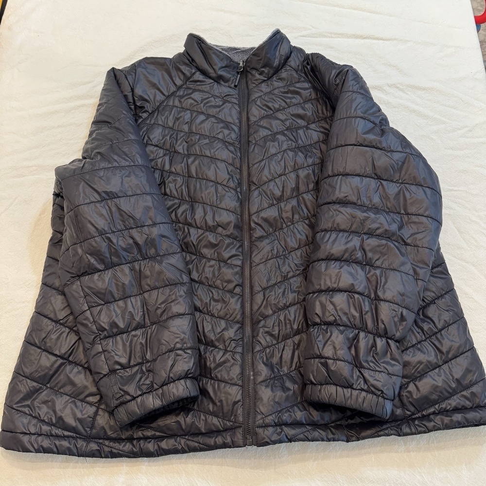 Free Country Plus Size 2X Black Quilted Puffer Faux Fur Fleece Lined Full Zip